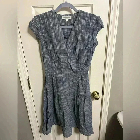 Shabby Apple Faux Wrap Cap Sleeve Side Zip Polka Dot Dress 8 - Picture 1 of 4